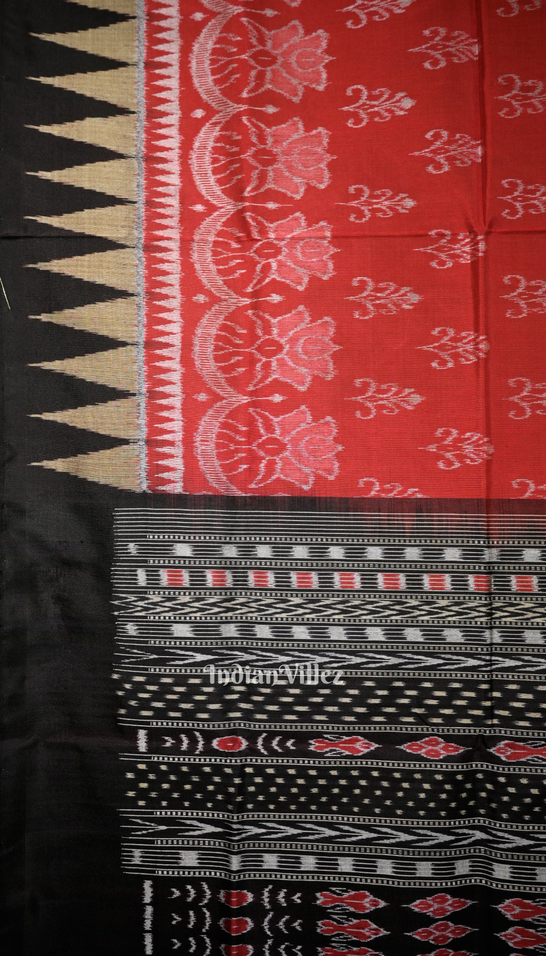 Red Black Floral Motif Sambalpuri Silk Saree