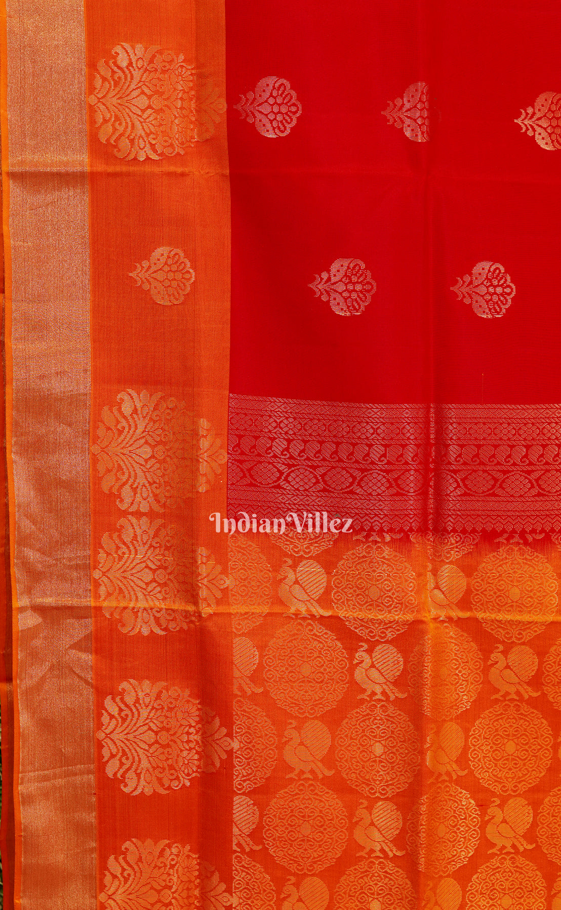 Red With Orange Pallu Pure South Soft Silk Saree