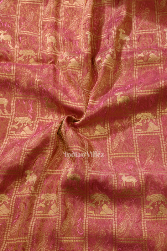 Baby Pink Shikargah Theme Katan Banarasi Tissue Saree