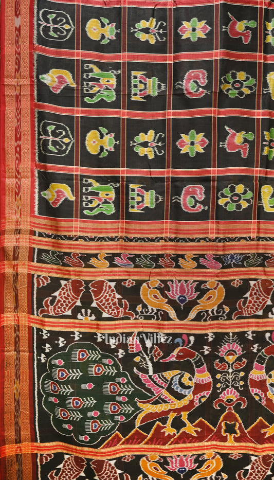 Black Nabakothi Odisha Ikat Khandua Silk Saree