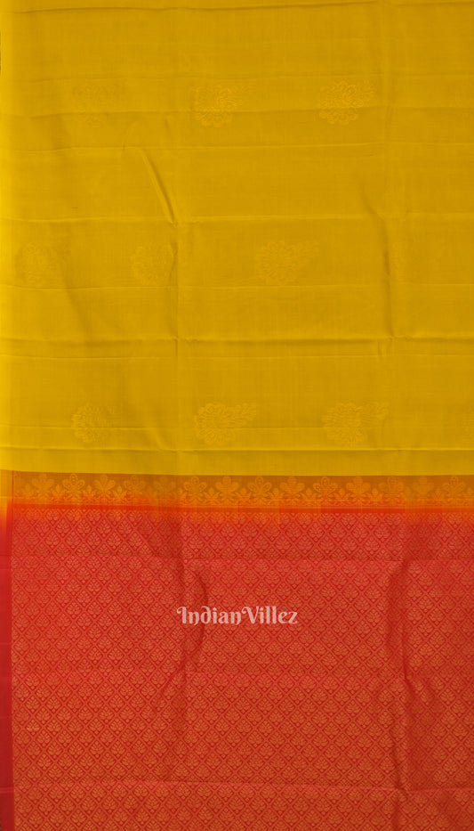 Yellow Red Pure Kanjivaram Soft Silk Saree