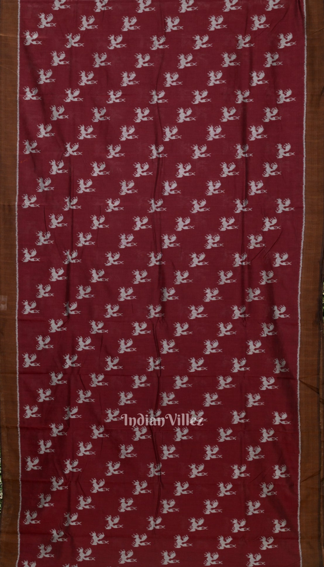 Maroon Bird Motif Odisha Ikat Pure Sambalpuri Cotton Saree