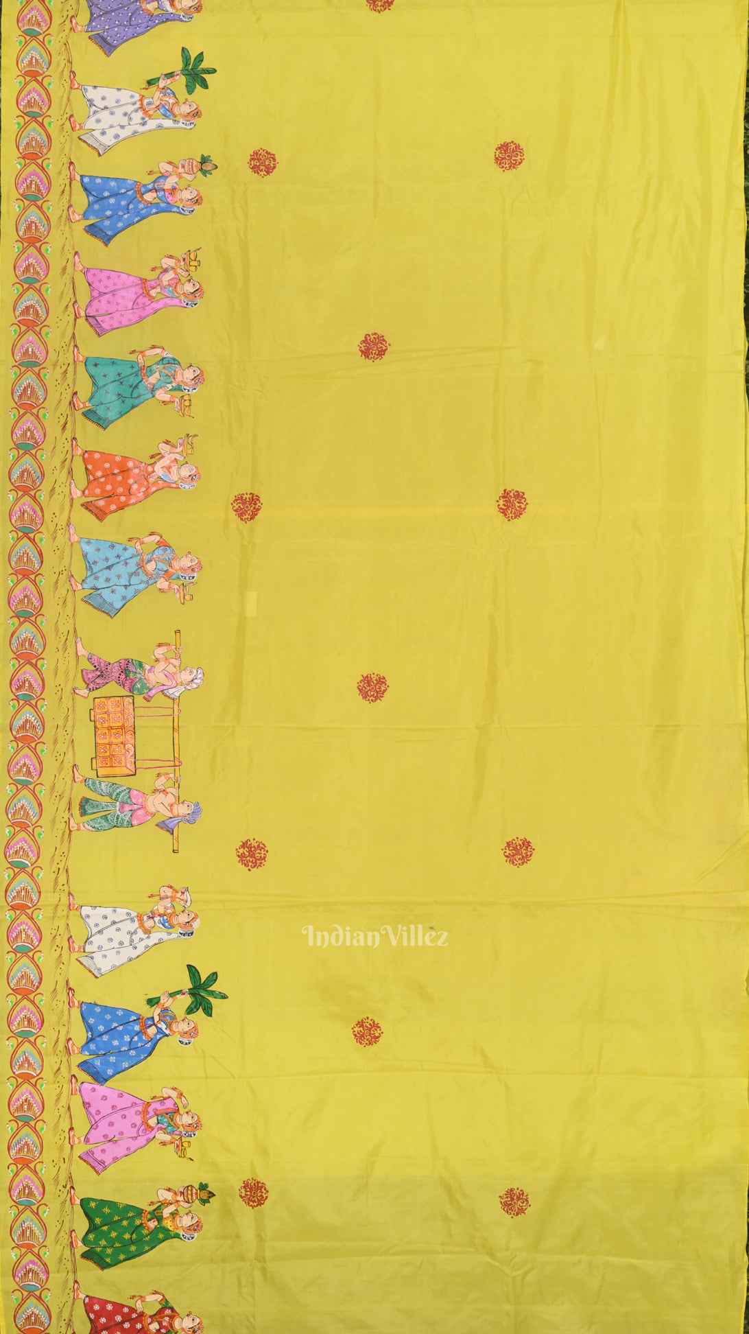 Royal Blue Yellow Boita Theme  Hand-Painted Pattachitra Saree 