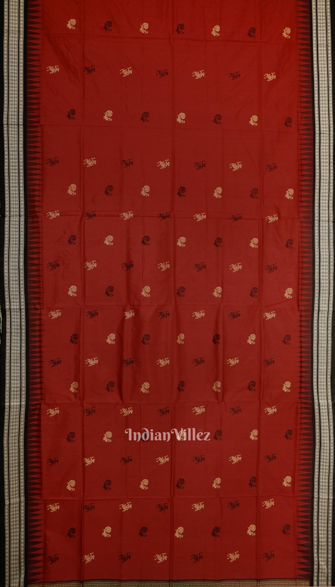 Red Peacock Tribal art Sambalpuri Bomkai Silk Saree