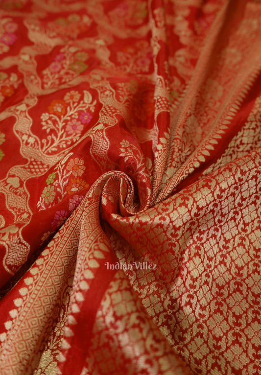 Red Meenakari Banarasi Katan Silk Saree