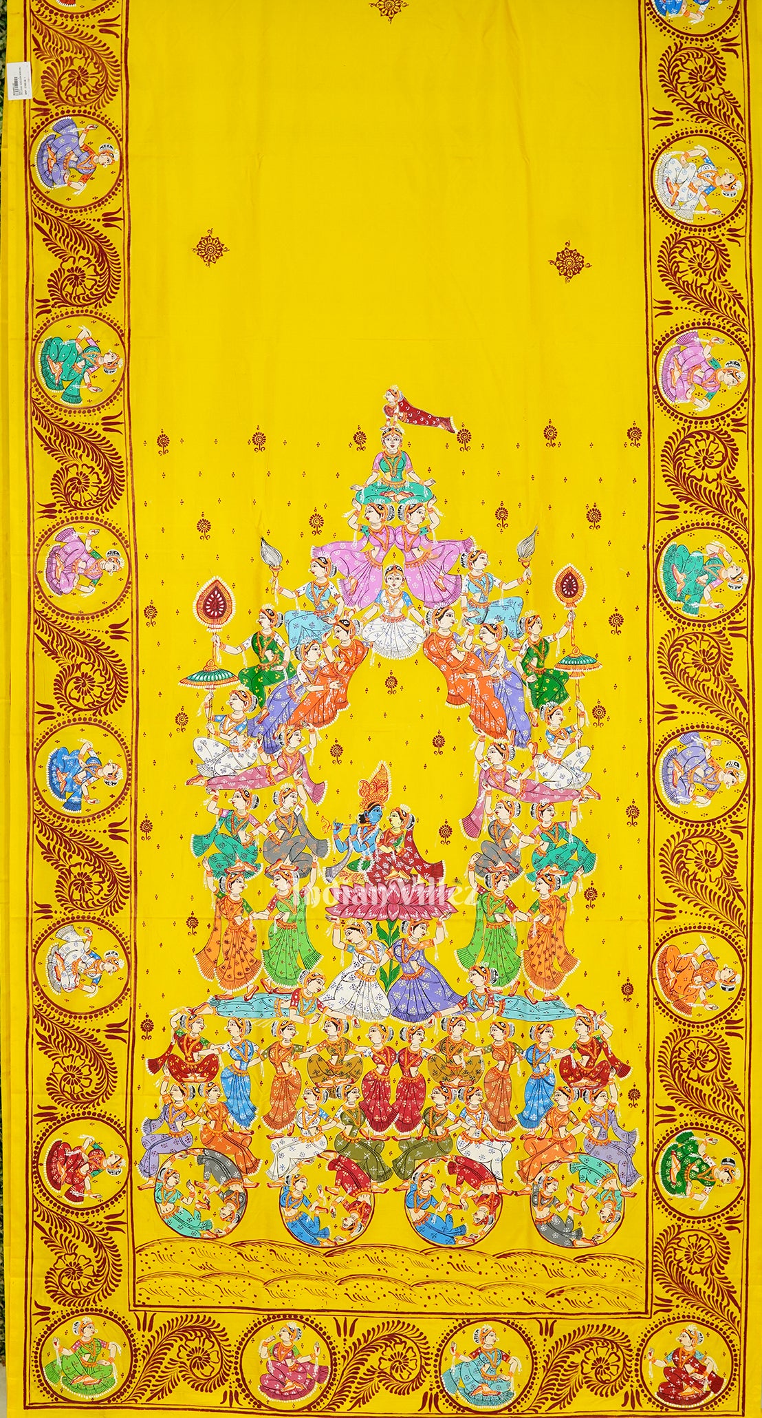 Yellow Kandarpa Rath Hand-painted Pattachitra Saree