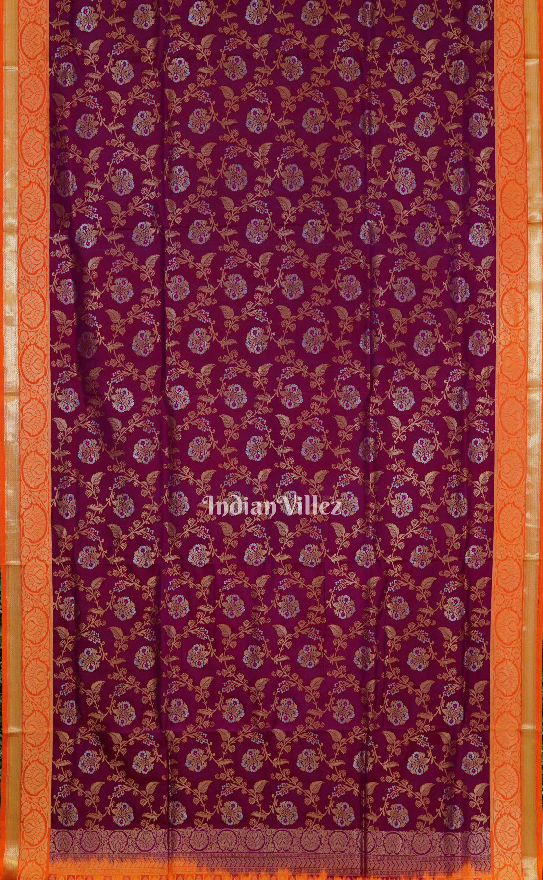 Maroon Orange Pure Kanjivaram Soft Silk Saree