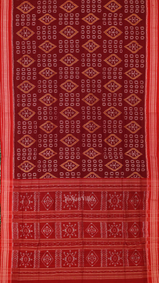 Maroon Pure Sambalpuri Ikat Cotton Saree 