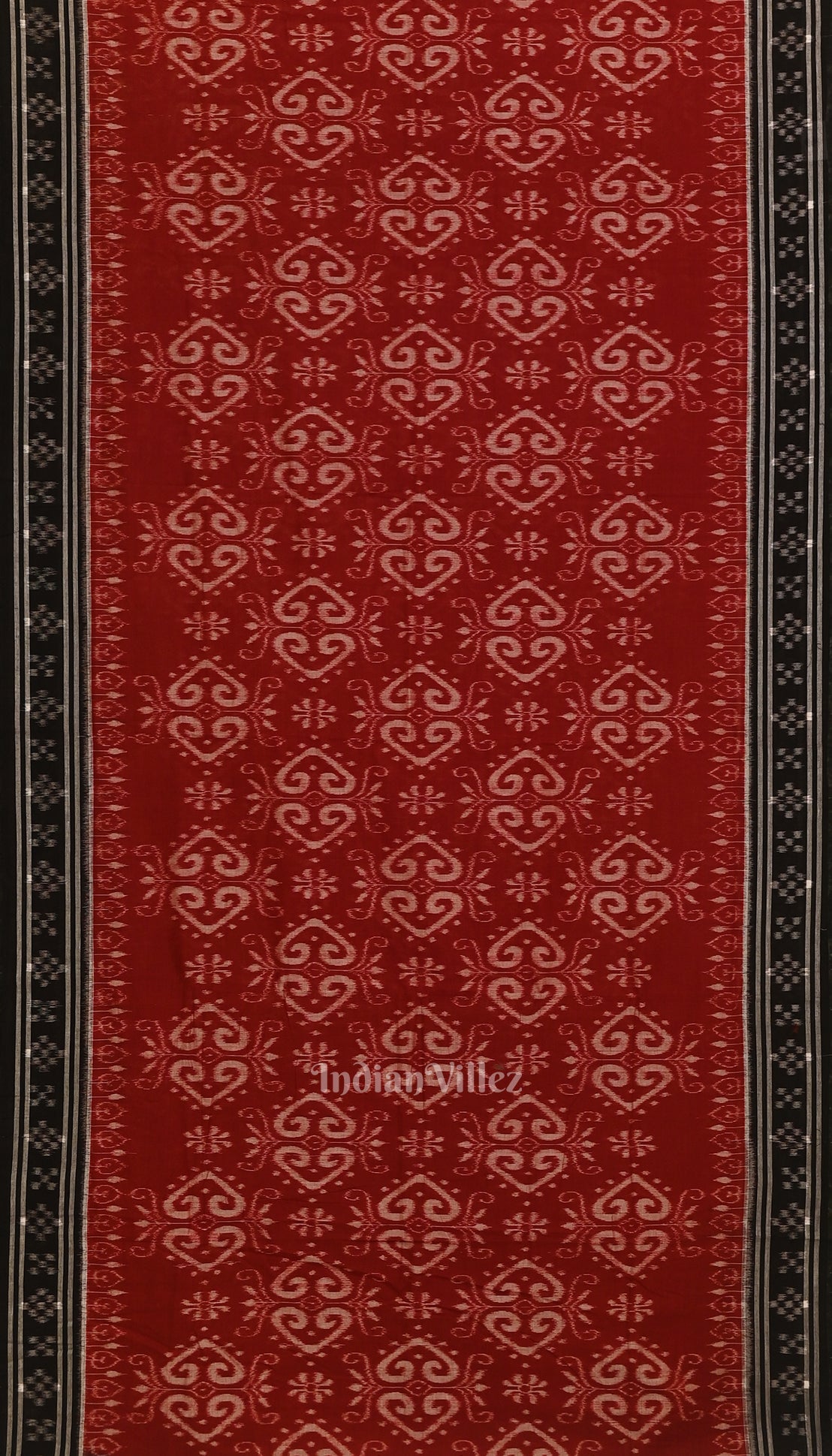 Deep Maroon with Black Pasapali Theme Odisha  Sambalpuri Pure Cotton Saree 