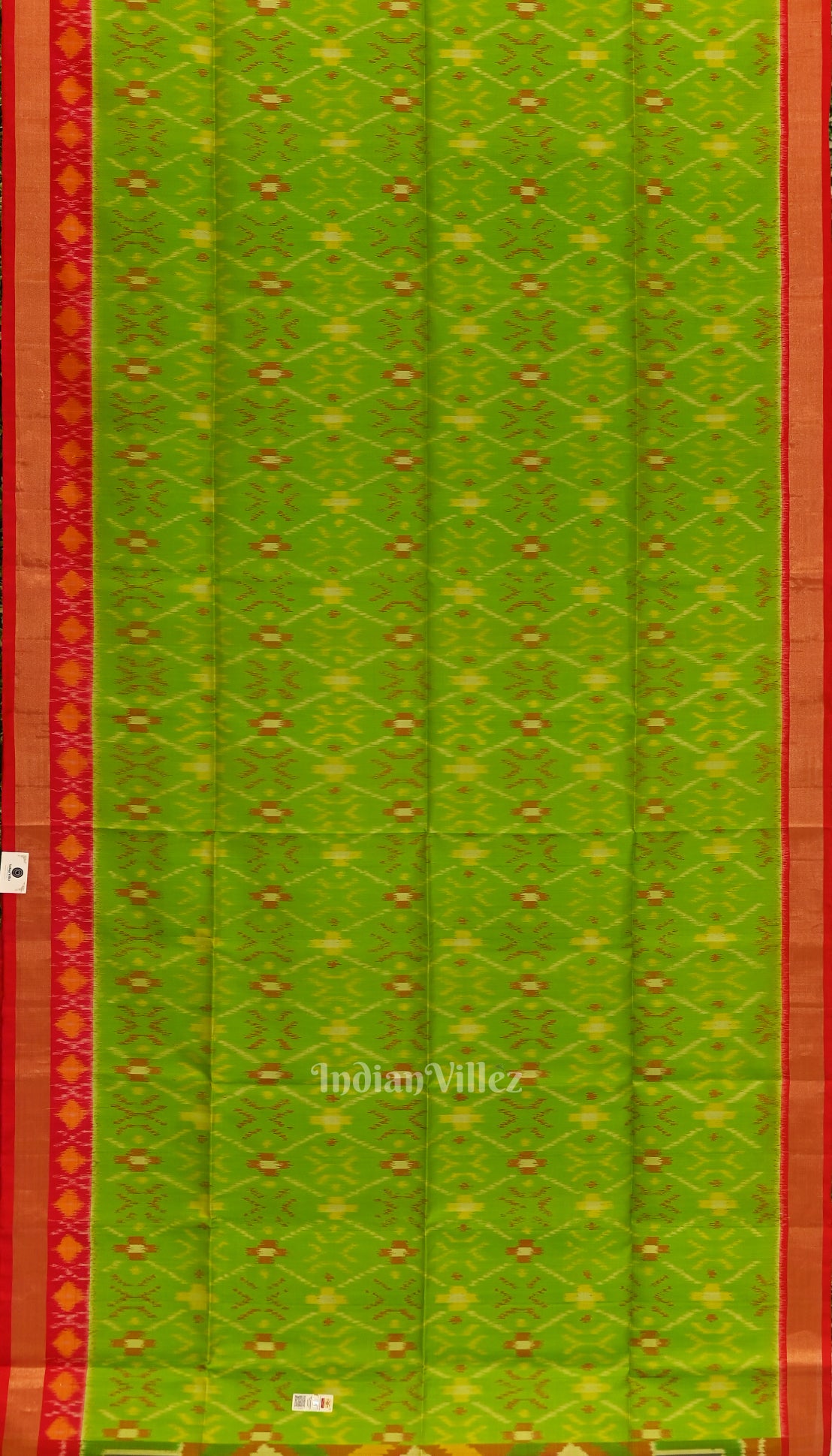 parrot Green with Pure Red Handloom Pochampally Ikat Silk Saree 