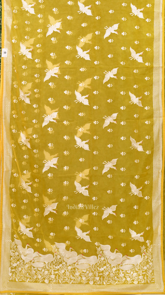 Yellow Parsi Gara Floral Motif Hand Embroidered Saree