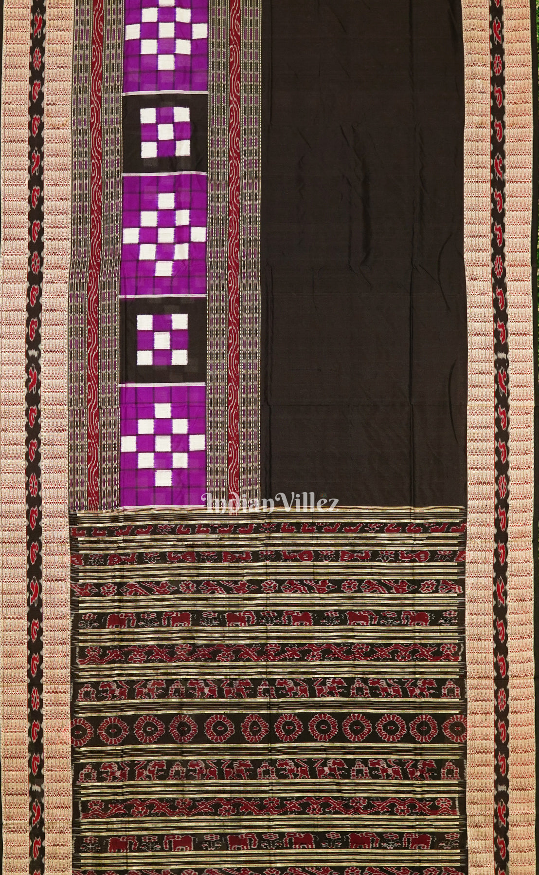 Black Pasapalli Design Sambalpuri Ikat Bomkai Silk Saree