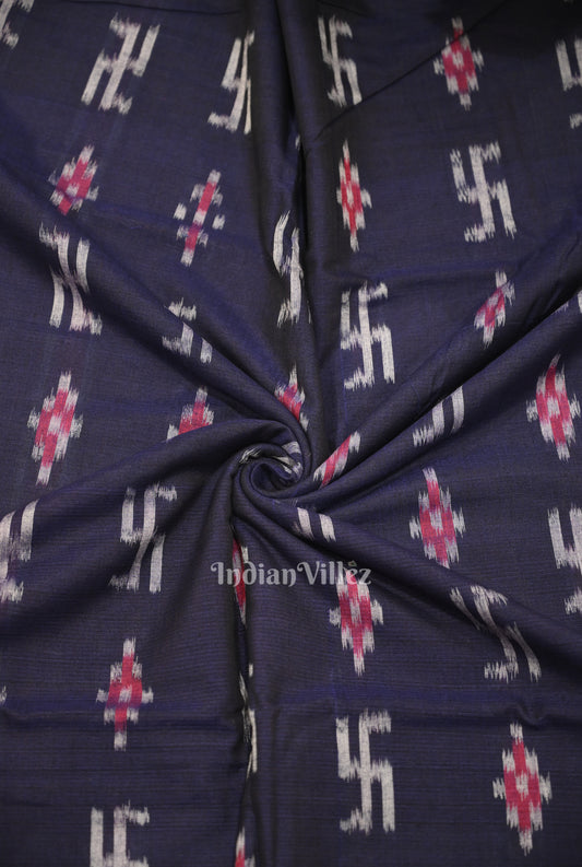 Navy Blue Blue Swastik Sambalpuri Ikat Cotton Fabric