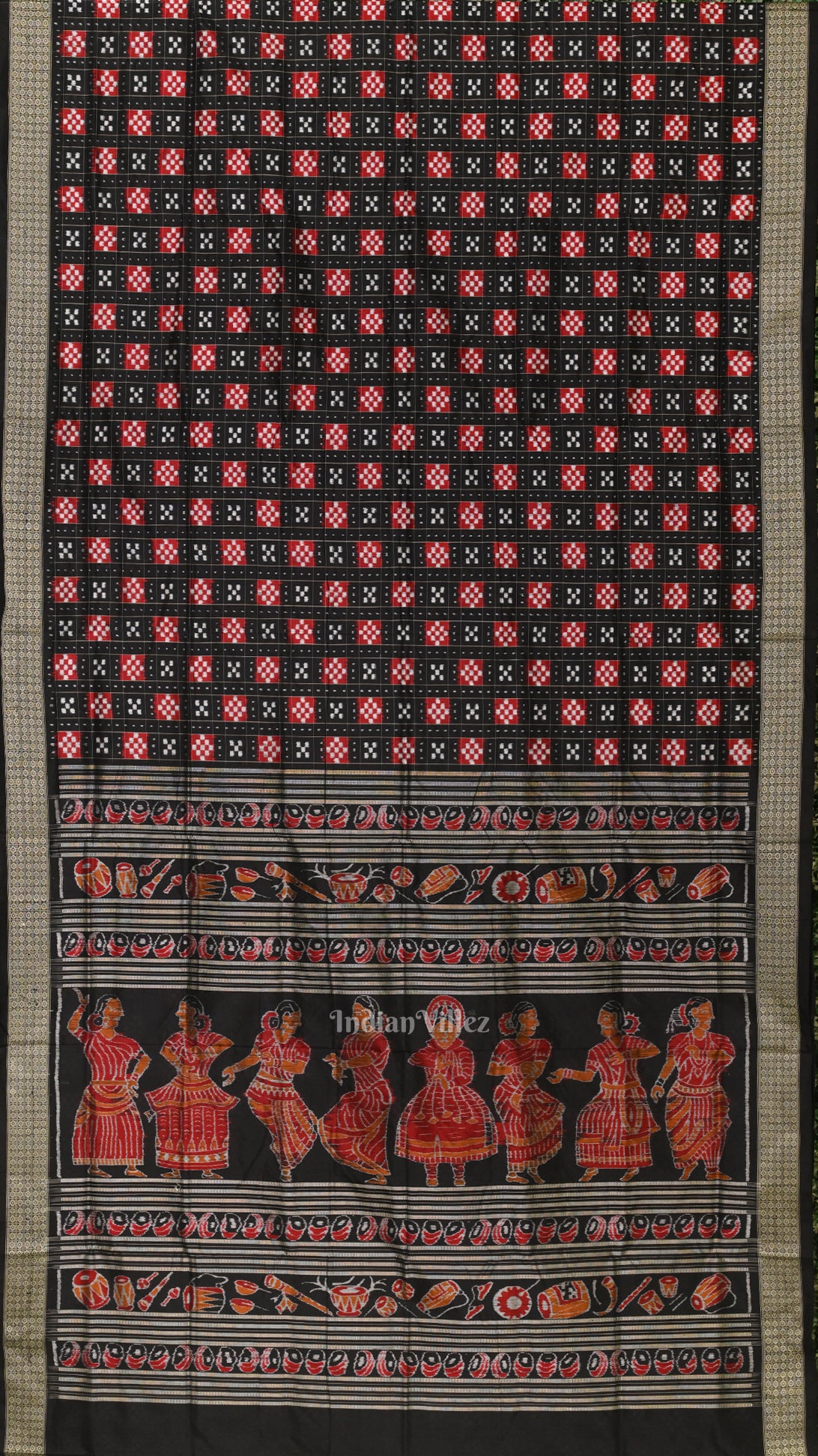 Black Red Body Pasapali Design Sambalpuri Silk Saree