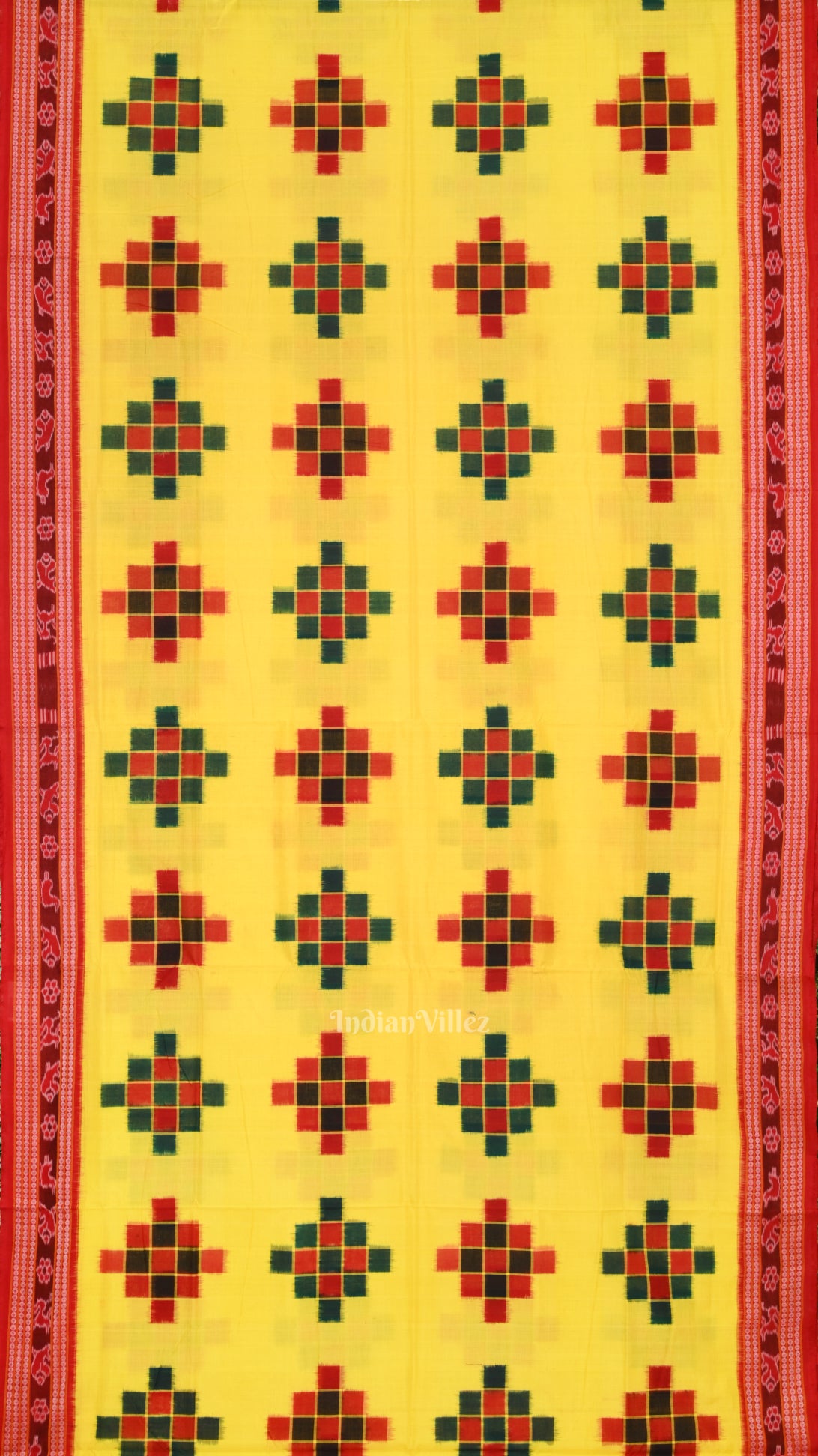 Yellow Red Sambalpuri Ikat Pasapalli Cotton Saree 