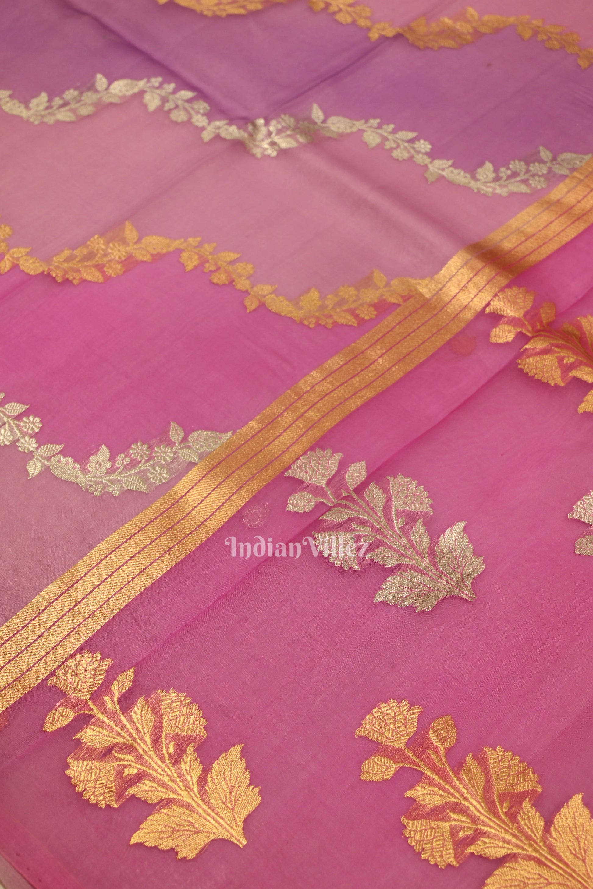 Lavendar Pure Organza Silk Saree With Floral Handwork