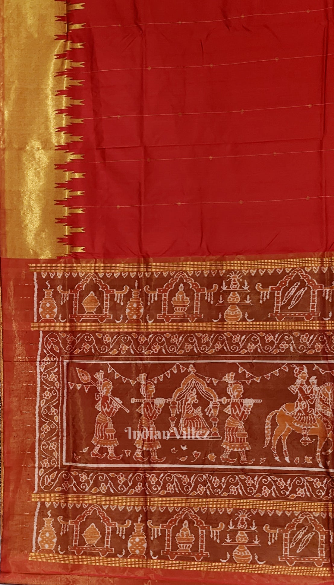 Red with Golden Zari (Tissue) Phoda Kumbha Sambalpuri Silk Saree