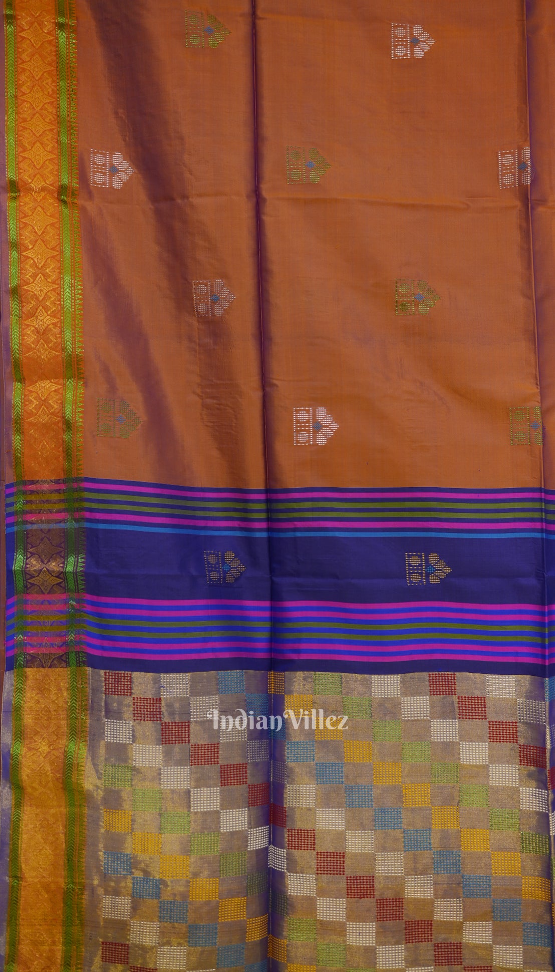 Fire Flame With Blue Pure South Soft Silk Saree