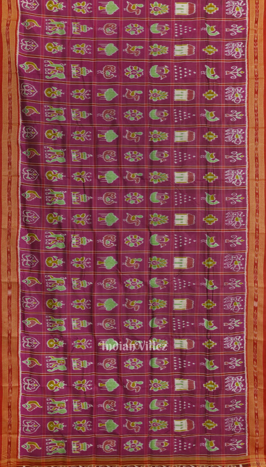 Purple Nabakothi Theme Odisha Ikat Khandua Silk Saree