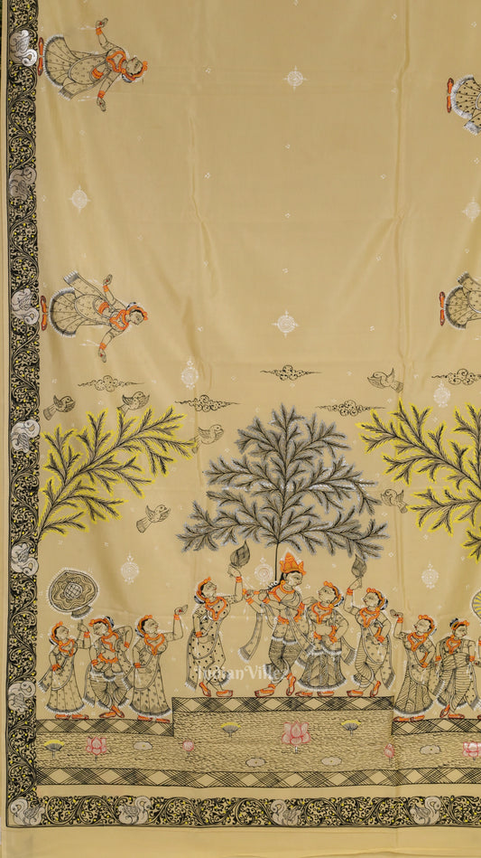 Off White Hand-Painted Pattachitra Saree