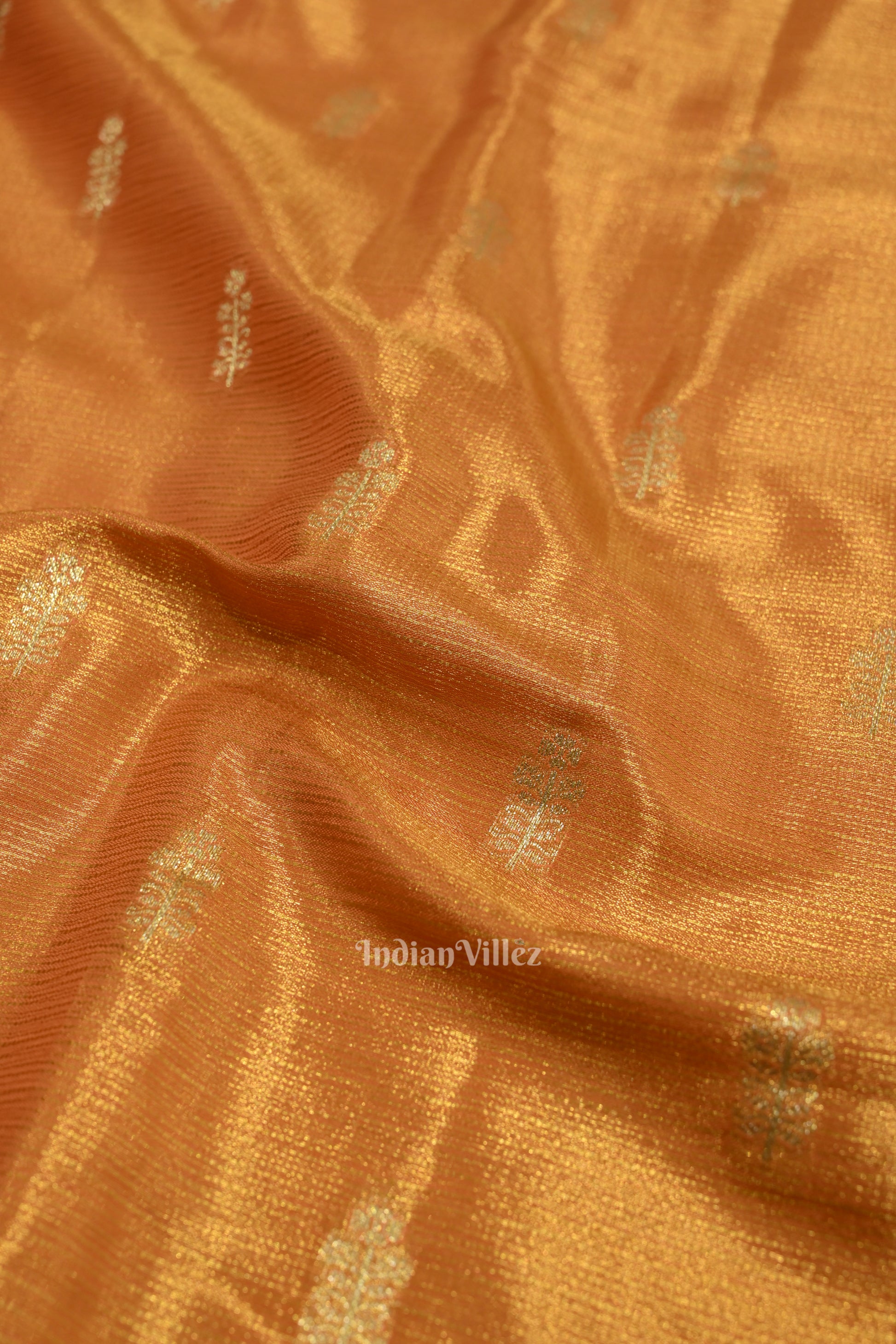 Golden Orange Pure Kanjivaram Tissue Silk Saree