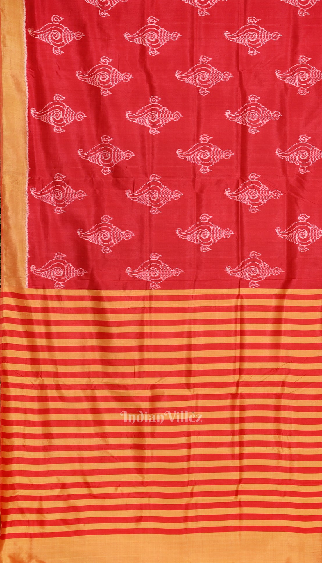 Red Mustard Yellow Sankha Contemporary Silk Saree 