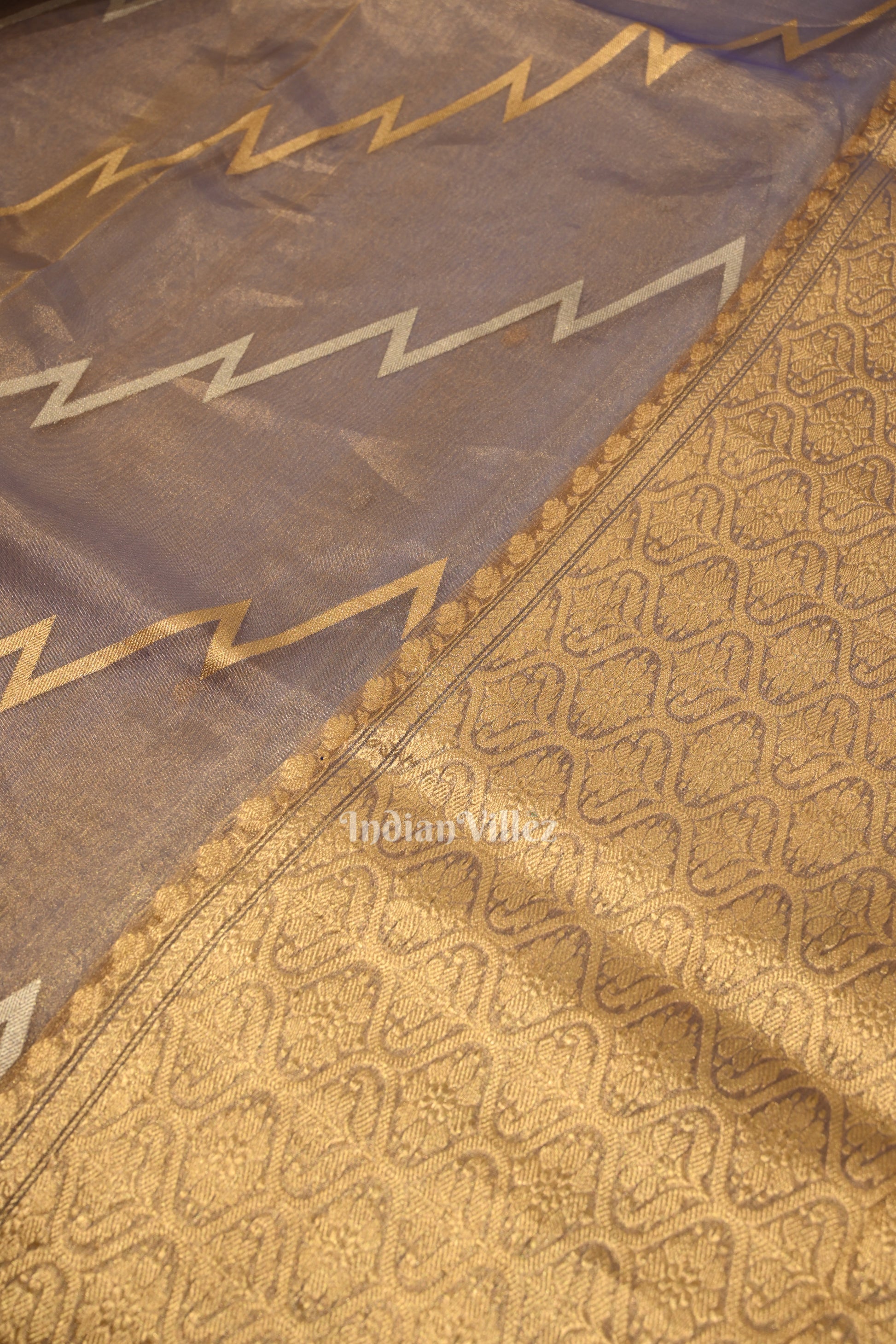 Light Violet Pure Organza Banarasi Silk Saree with Embroidery Work