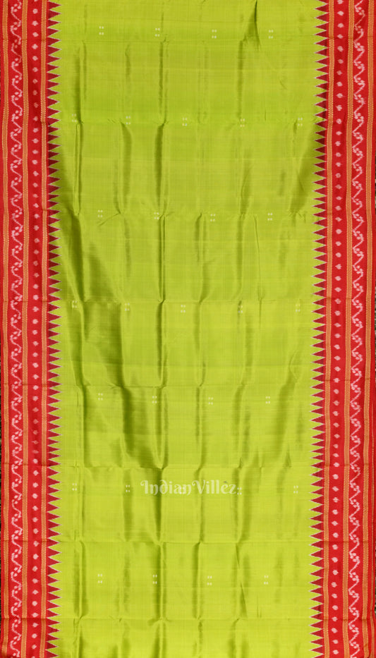 Parrot Green with Red Butta Design Odisha Ikat Khandua Silk Saree 