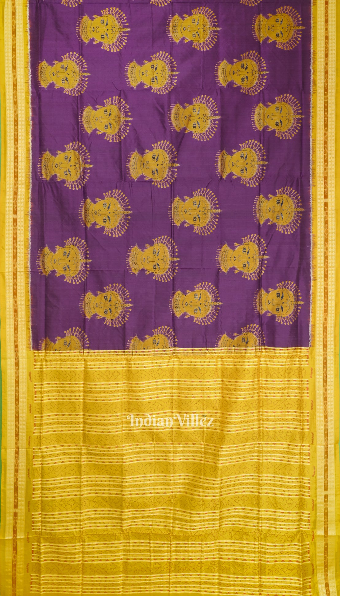 Purple Yellow Nartaki Face Head Sambalpuri Ikat Silk Saree