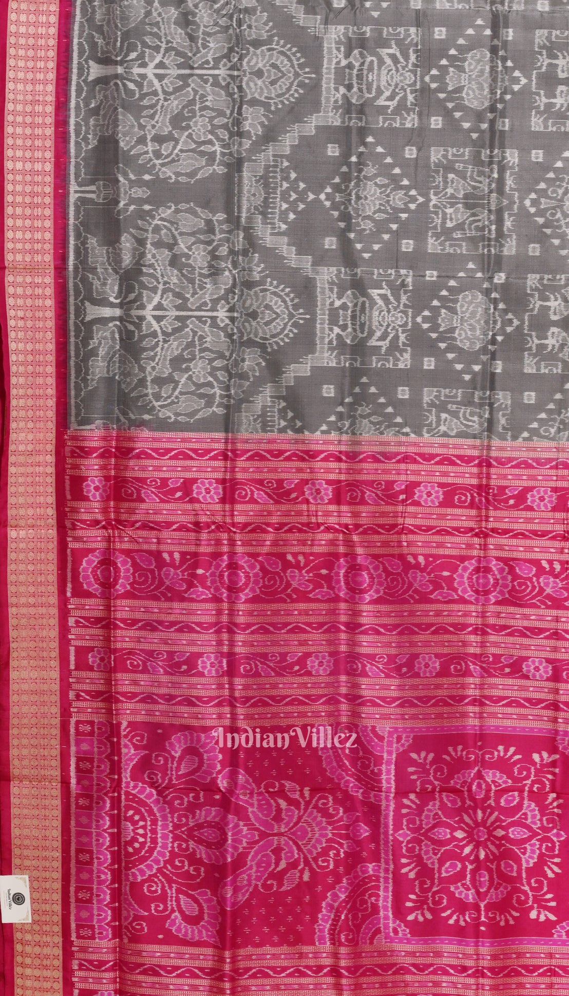 Grey Rani Pink Tribal Sambalpuri Silk Patta Saree