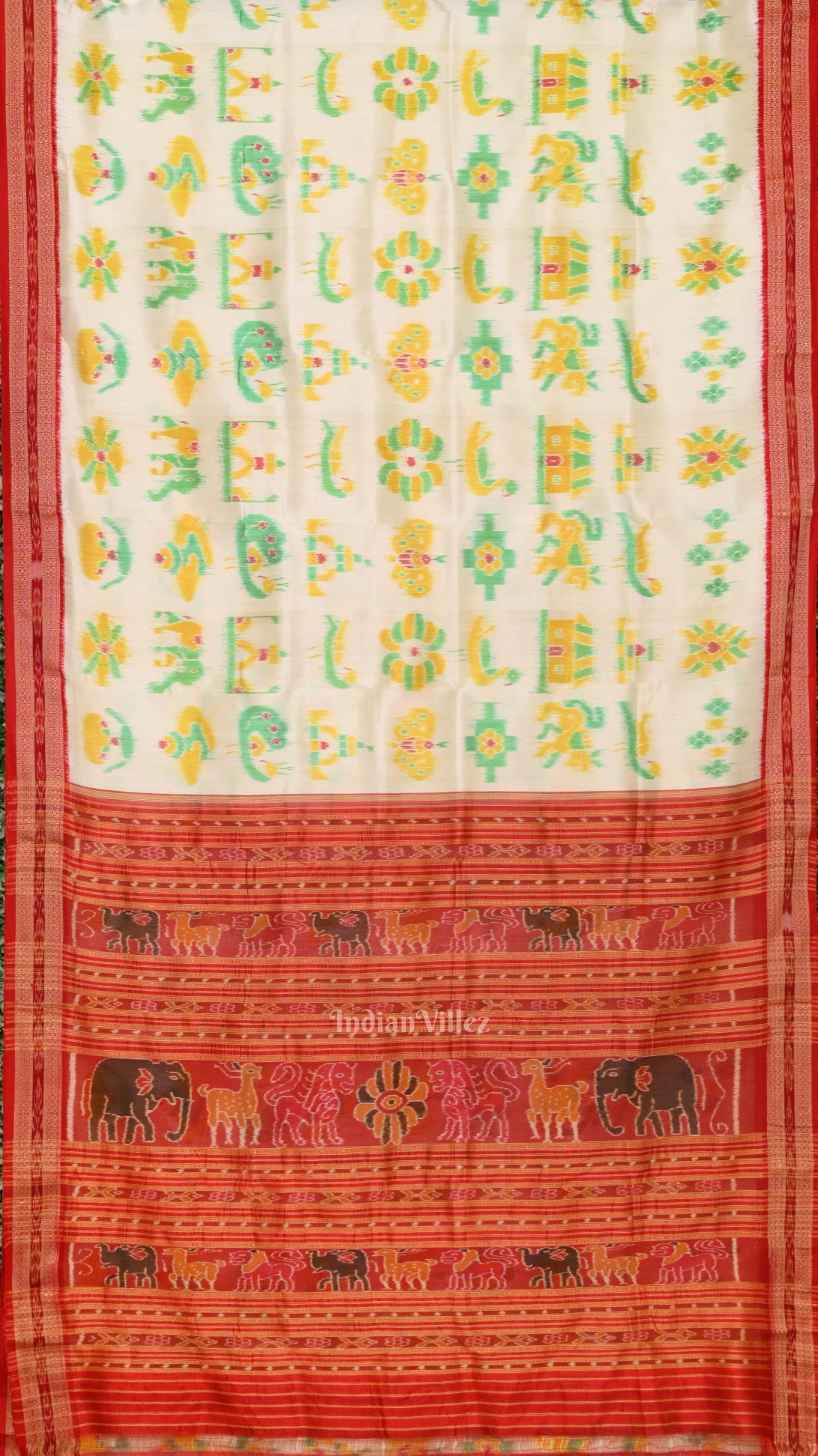 White Red Nabarangi Odisha Ikat Khandua Silk Saree