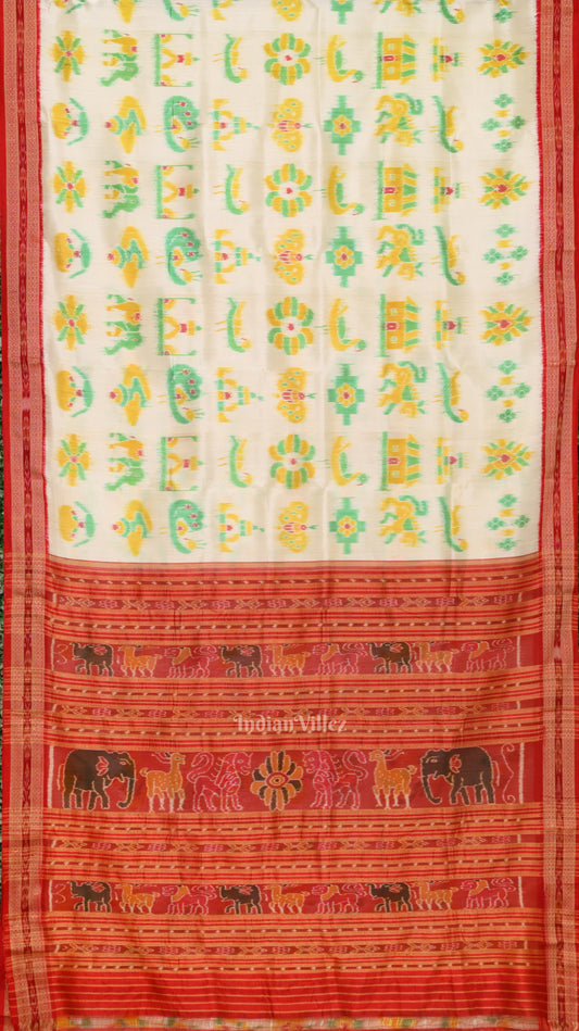 White Red Nabarangi Odisha Ikat Khandua Silk Saree