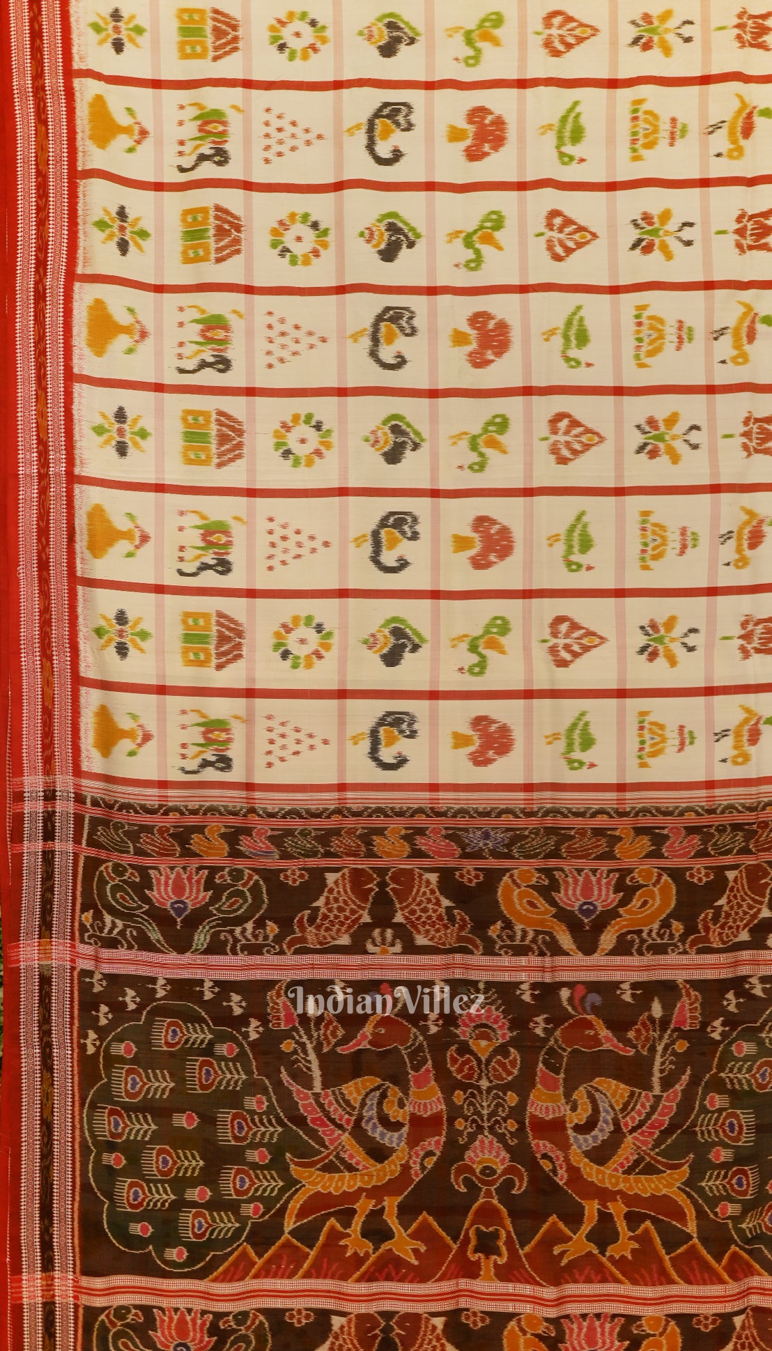 White Red Nabakothi Khandua Silk Saree