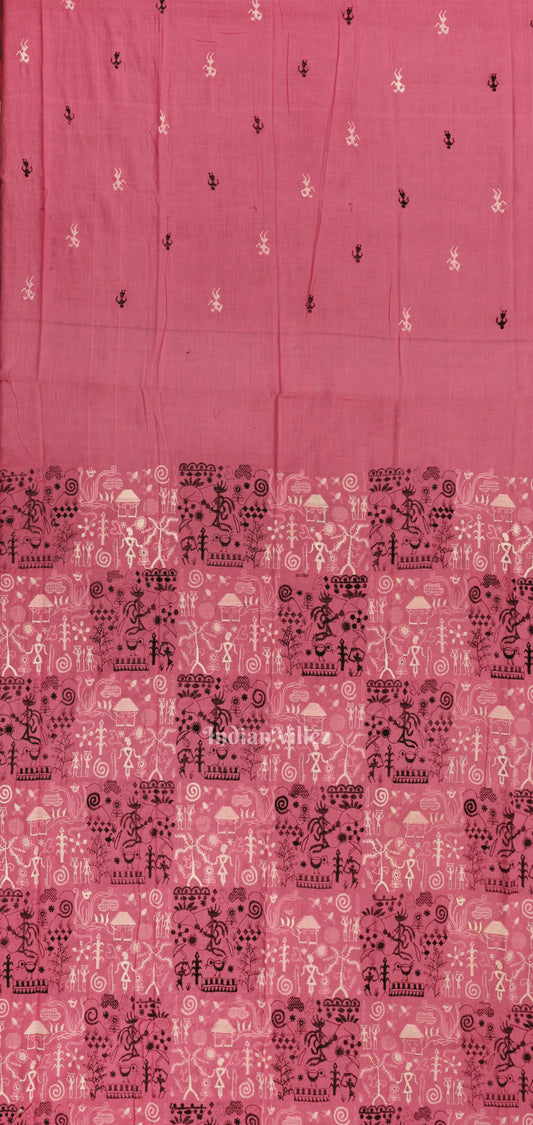 Pink Black Tribal Design Sambalpuri Dress Material & Dupatta