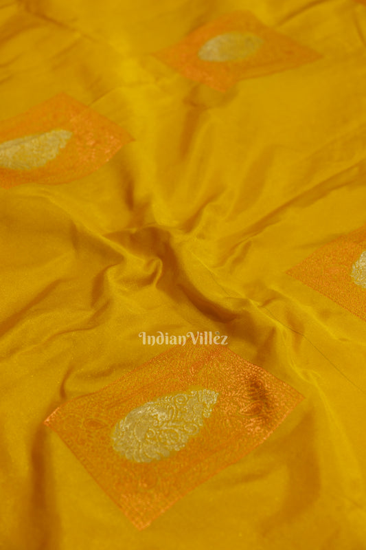 Yellow Pure Brocade with Green Broder Kanjivaram Silk Saree