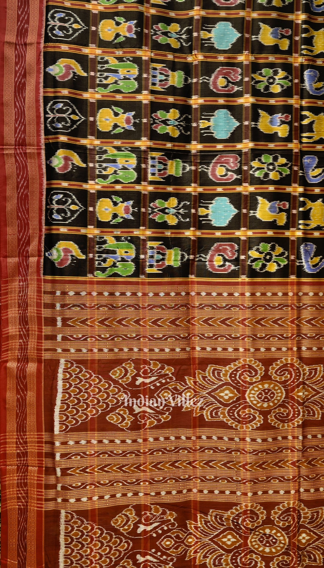 Red Black Nabakothi Odisha Ikat Khandua Silk Saree