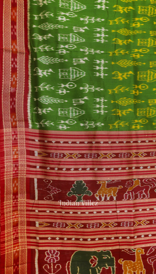 Green Tribal Art Odisha Ikat Khandua Silk Saree