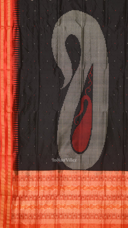 Dark Black Buti Design Bomkai Sambalpuri Silk saree 