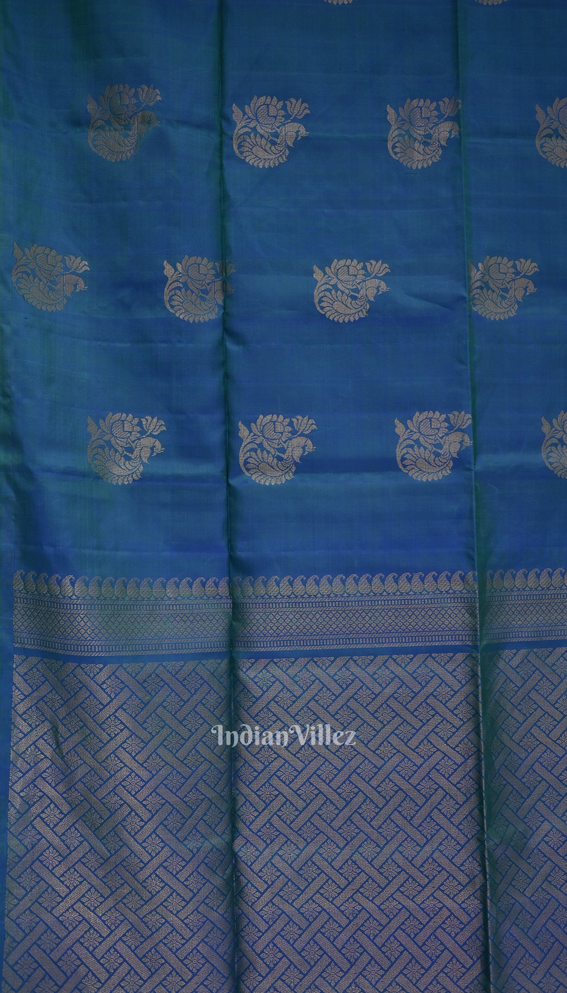 Blue Green Pure Kanjivaram Soft Silk Saree