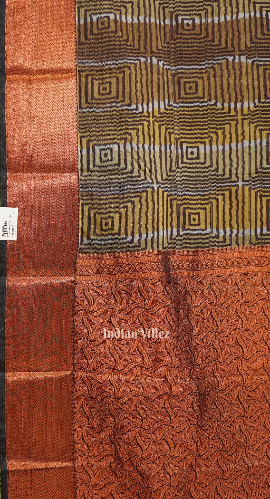 Golden Brown 3D Digital Print Kanjivaram Silk Saree