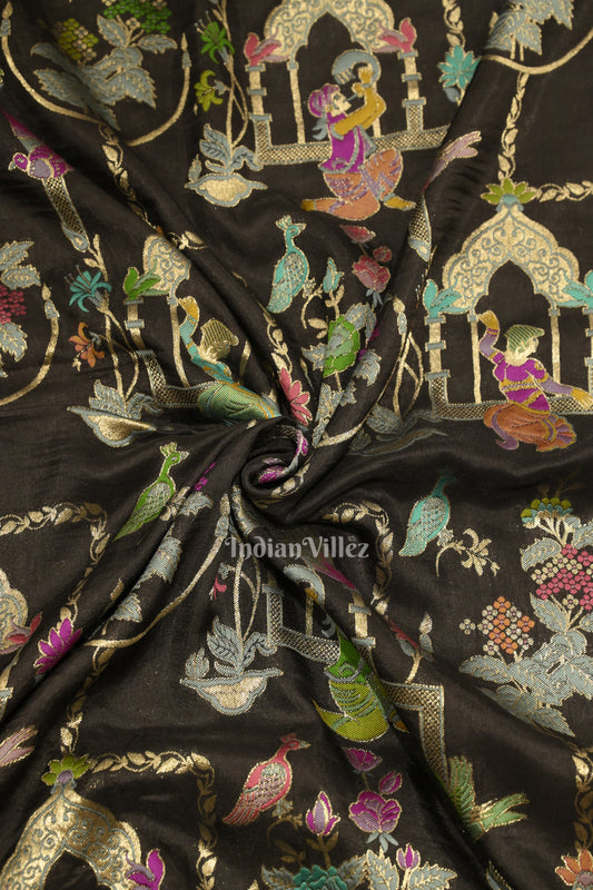 Black Brocade Tussar Georgette Banarasi Handloom Silk Saree