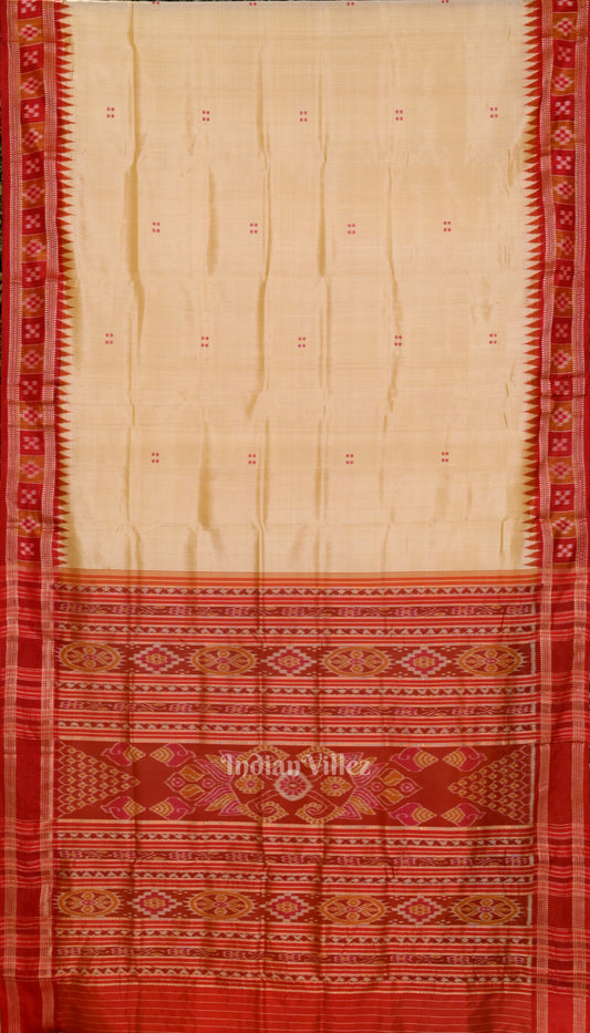 Cream Red Odisha Handloom Buti Theme Khandua Silk Saree