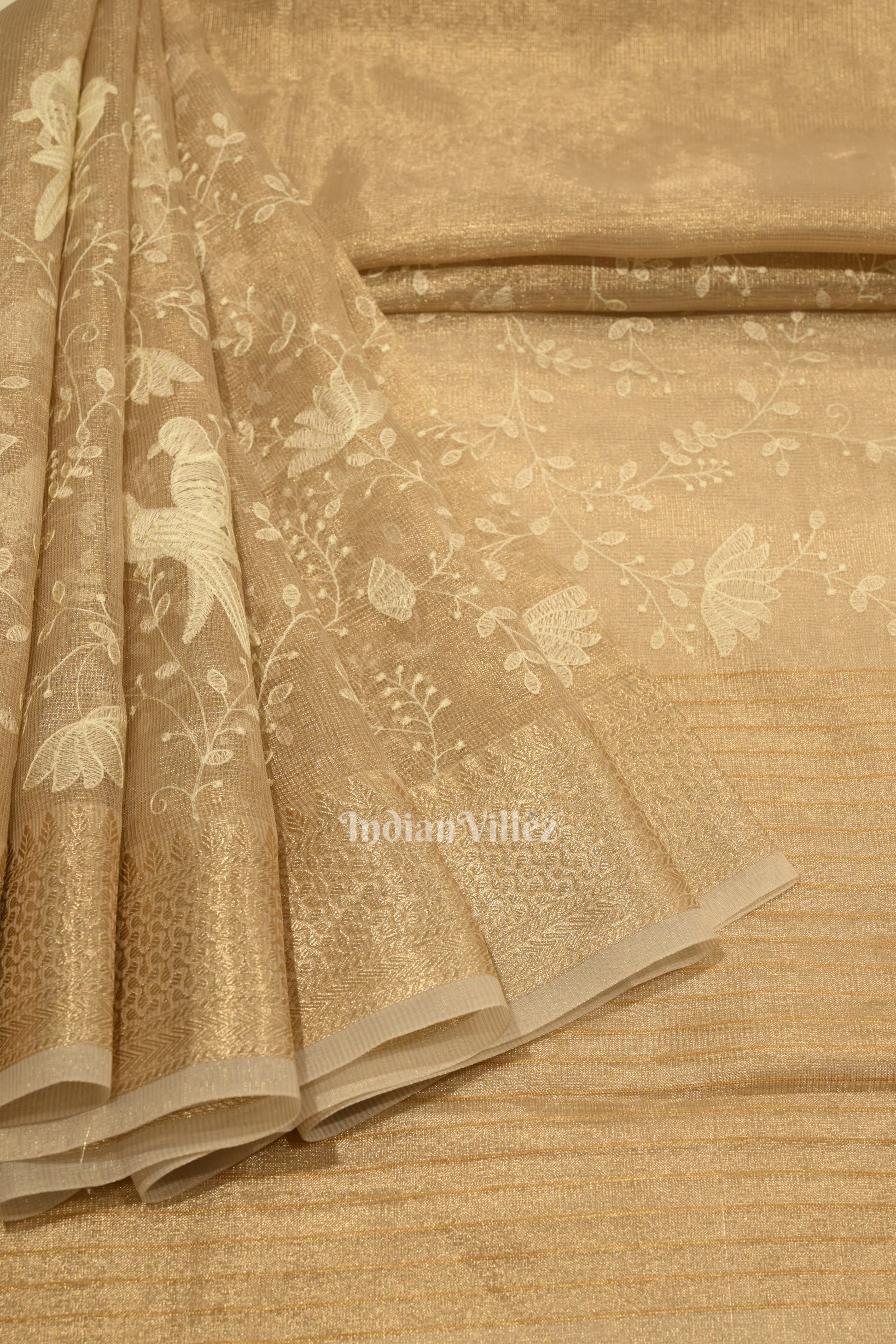 Exlusive Golden Floral Design Banarasi Tissue Saree 