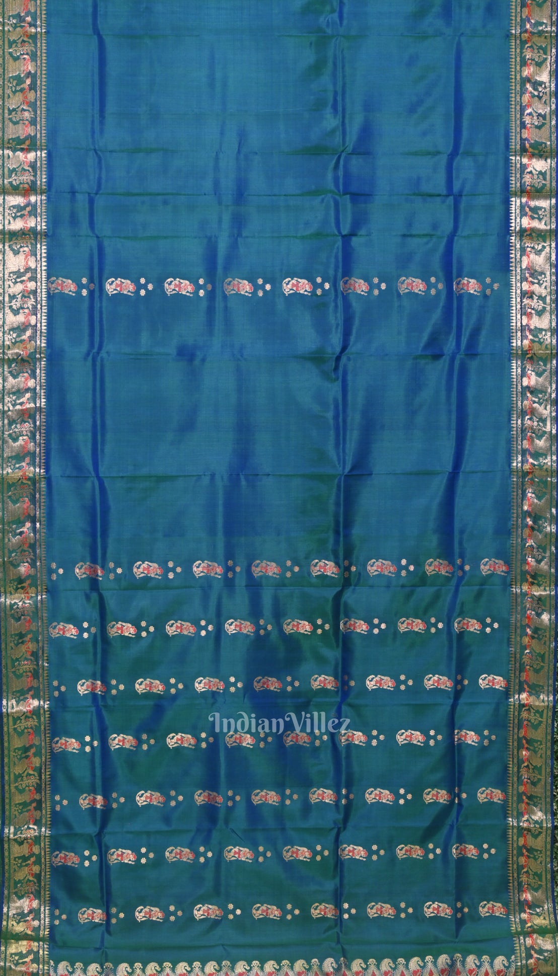 Peacock blue Handwoven Baluchari Silk Saree 