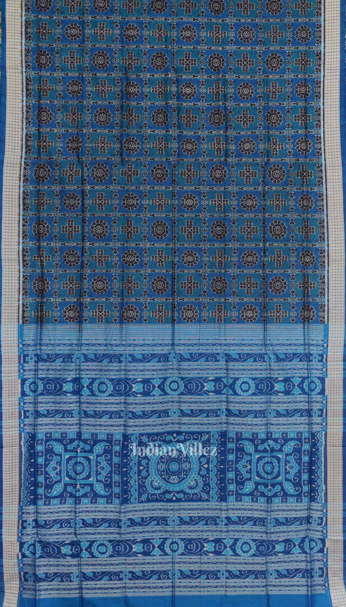 Deep Copper Sulphate Fish Motif Odisha Ikat Sambalpuri Silk Saree