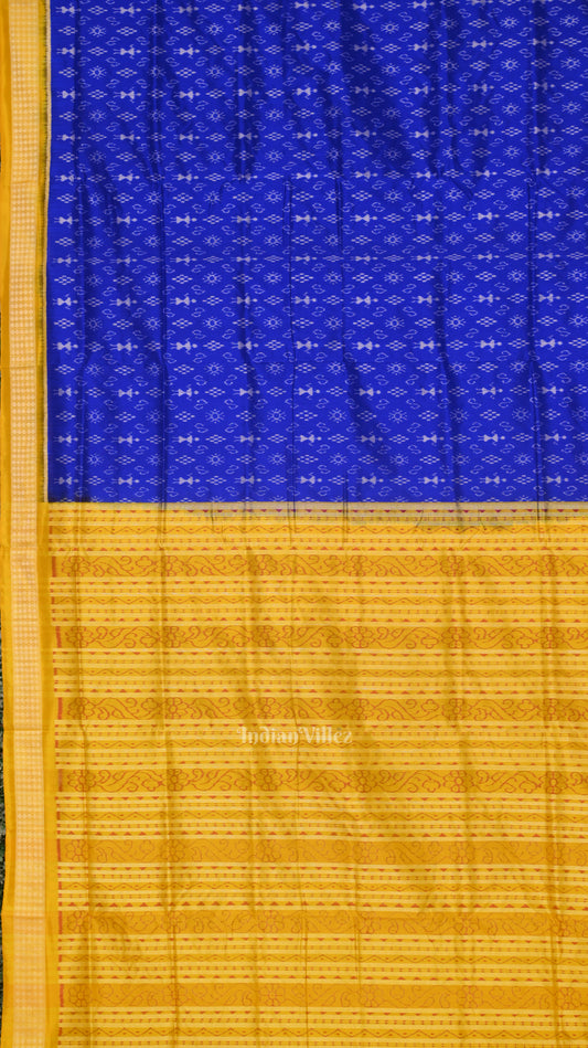 Royal Blue Yellow Tribal Theme Handloom Sambalpuri Silk Saree