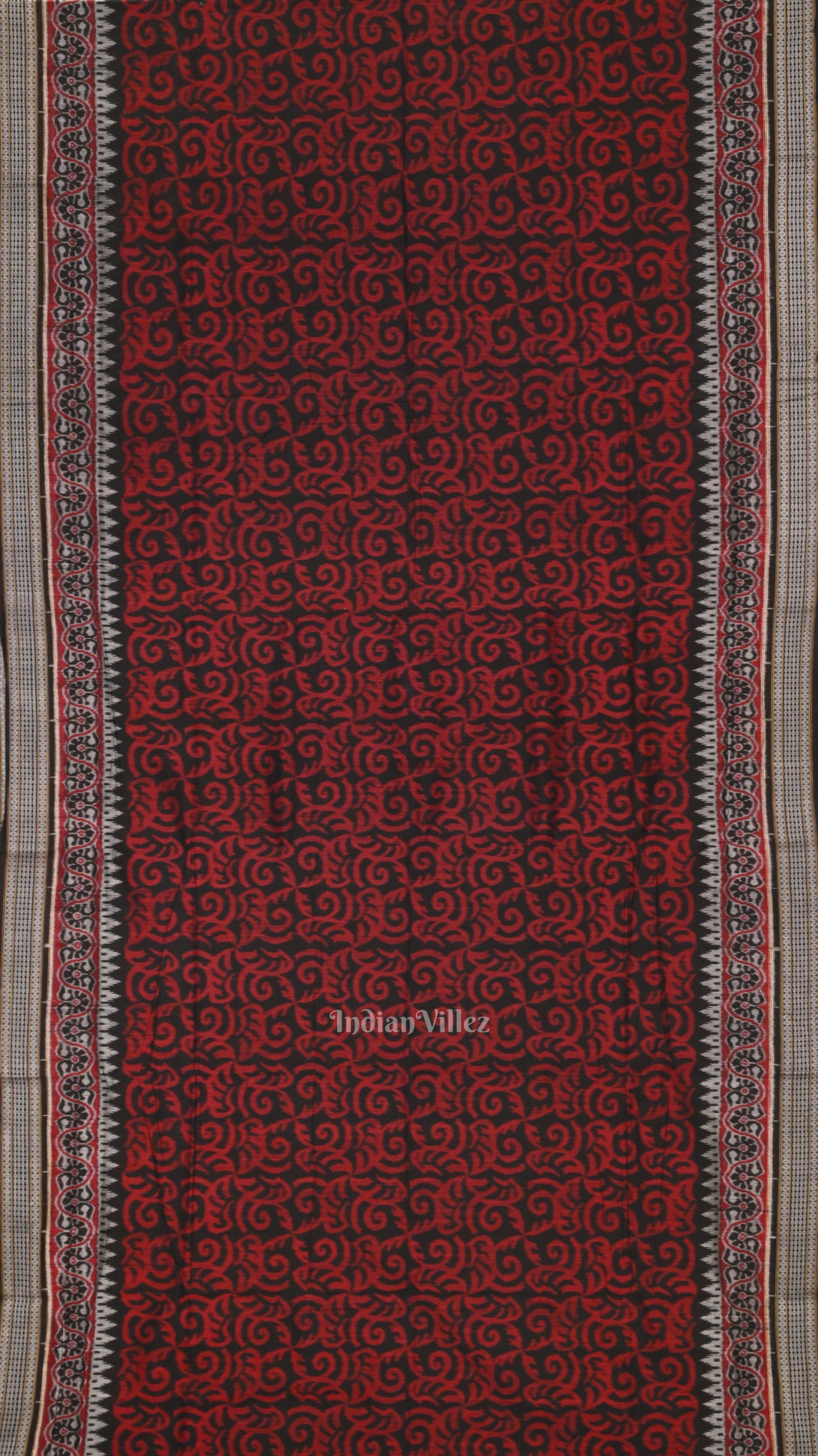 Black Maroon Floral Theme Sambalpuri Ikat Cotton Saree