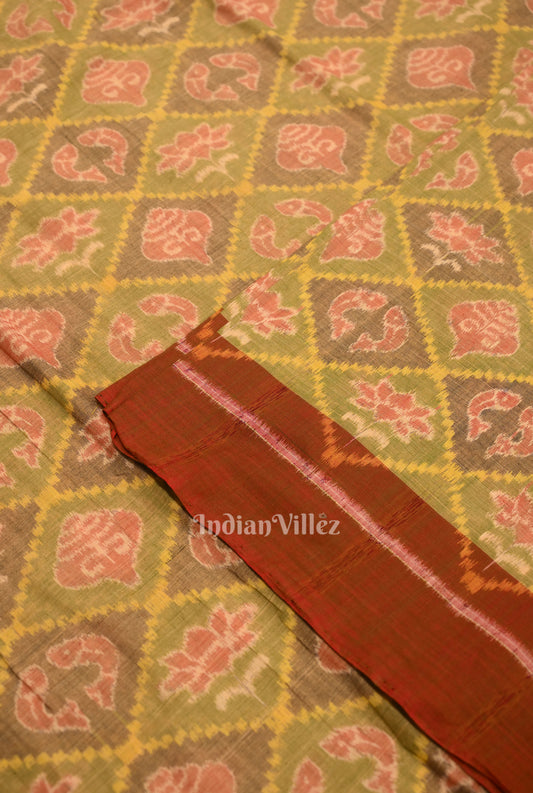 Green Laxmi Pada & Shankha Theme Sambalpuri Cotton Fabrics