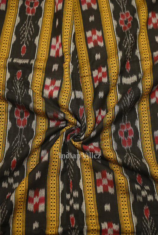 Black Pasapali Sambalpuri Ikat Cotton Fabric