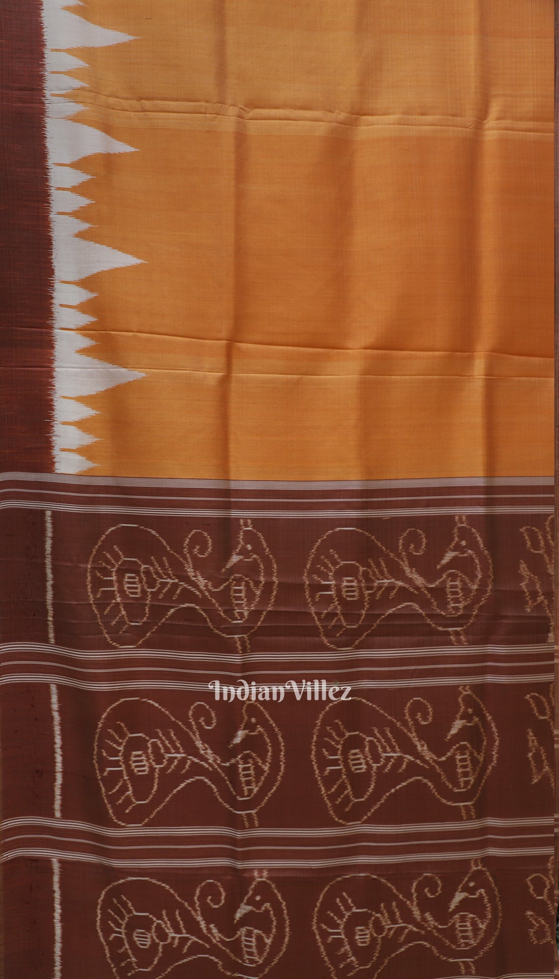 Yellow Orange Phoda Kumbha Theme Odisha Ikat Contemporary Silk Saree